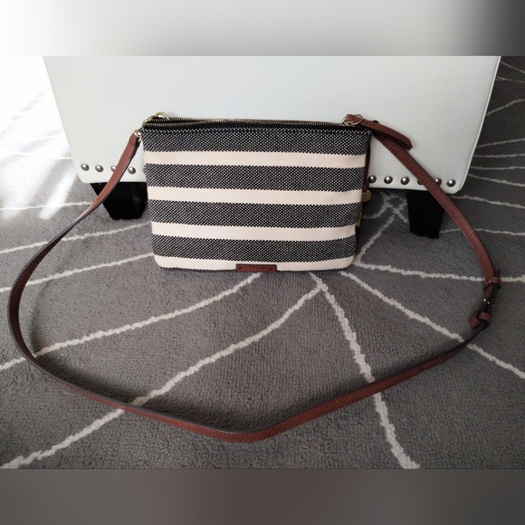 Fossil Striped Canvas and Leather Crossbody Bag - Picture 12 of 16